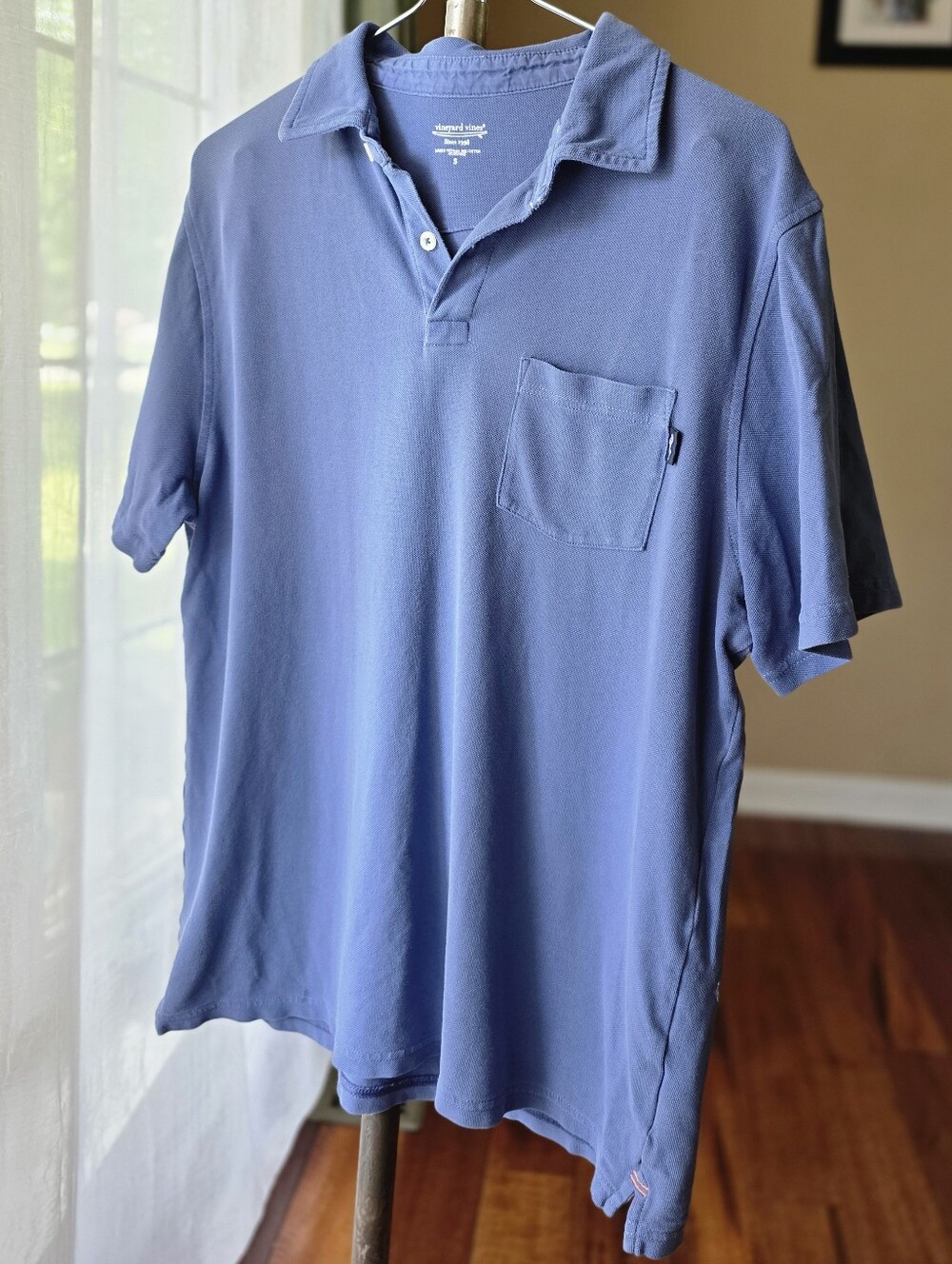 Vineyard Vines Men's Blue Pima Cotton Stretch Pocket Polo Shirt Preppy Golf S
